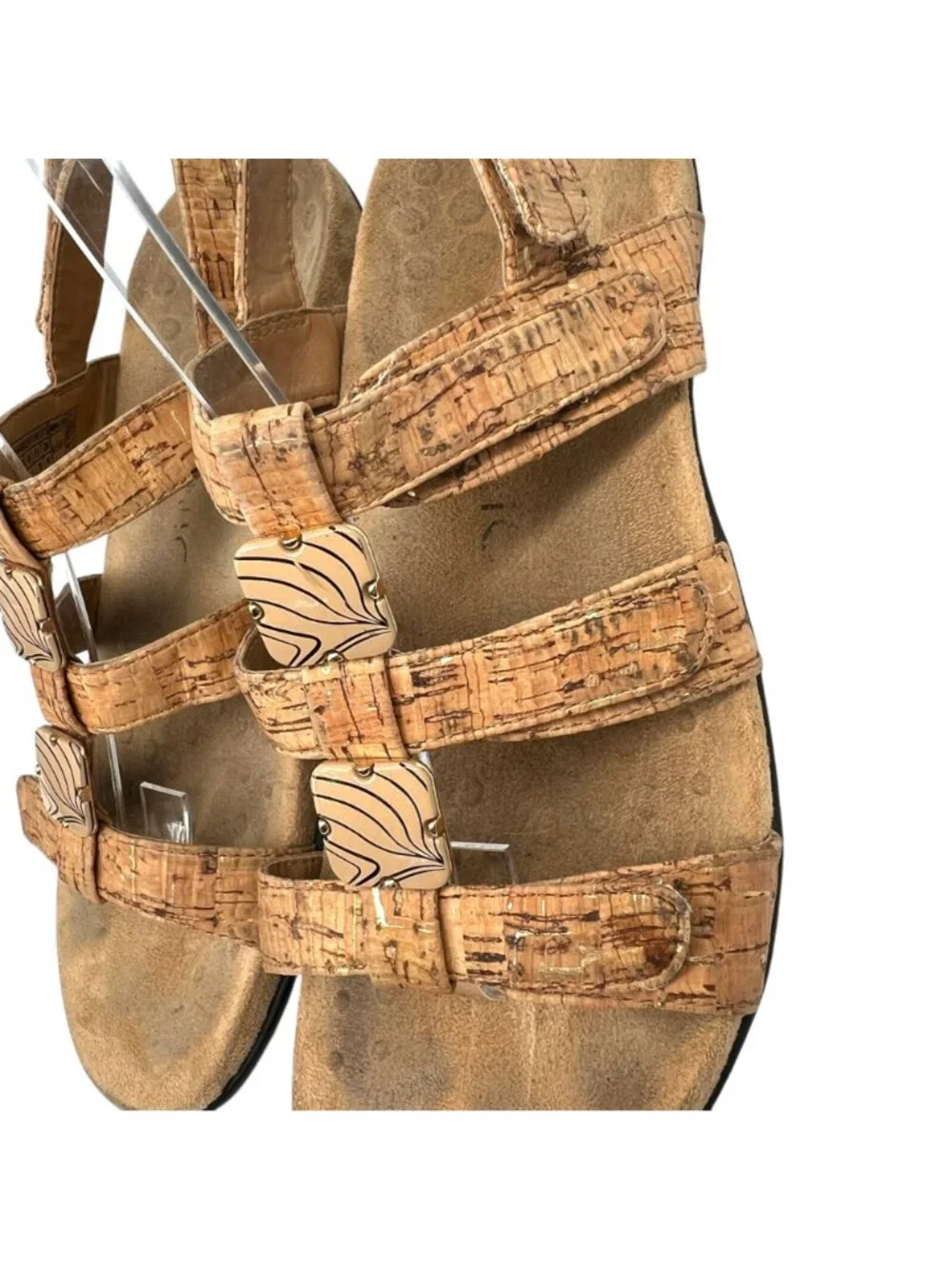 Vionic Amber Boho Strappy Embellished Cork Sandals Size 7 Slingback Orthotic